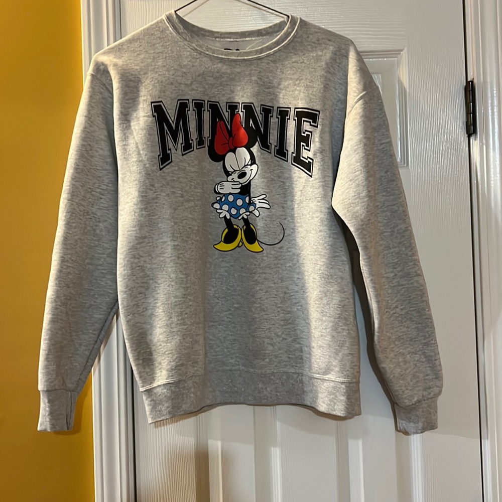 Thick Grey Sweatshirt with Minnie Mouse!!Size Medium in Juniors. Disney Brand!!